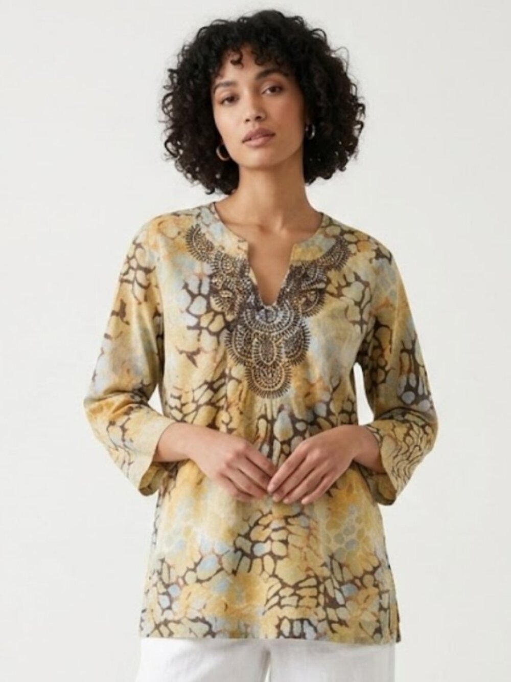 Charter Club Blouse Bohemian Green Grunge Festival Embroidered M